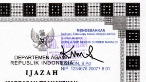 Contoh hasil legalisir ijazah SMP atau MTS
